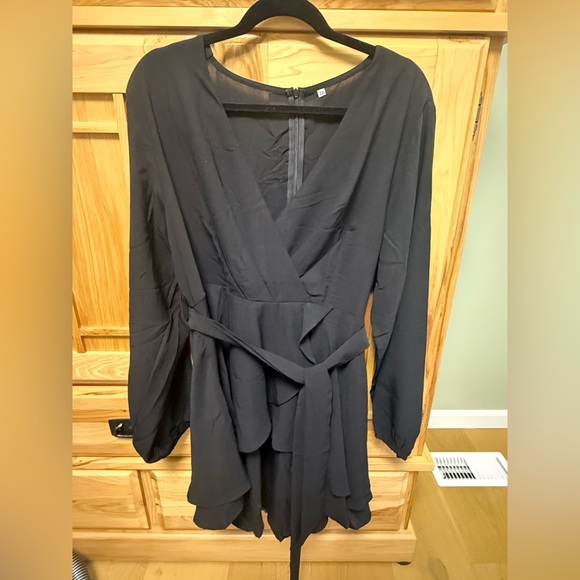 Black Long Sleeve Wrap Dress Belted Plus Size 2X Midi - Picture 2 of 8